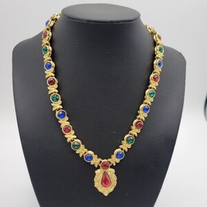 Vintage Etruscan Revival Multi Color Rhinestone Necklace